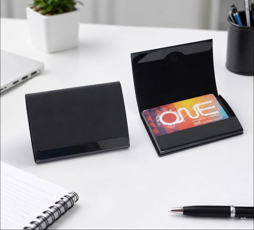 Glossy Black Metal Card Holder