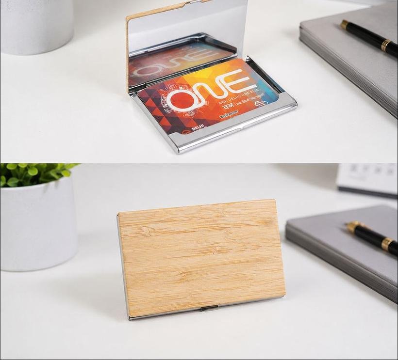 Bamboo & Steel Card Holder