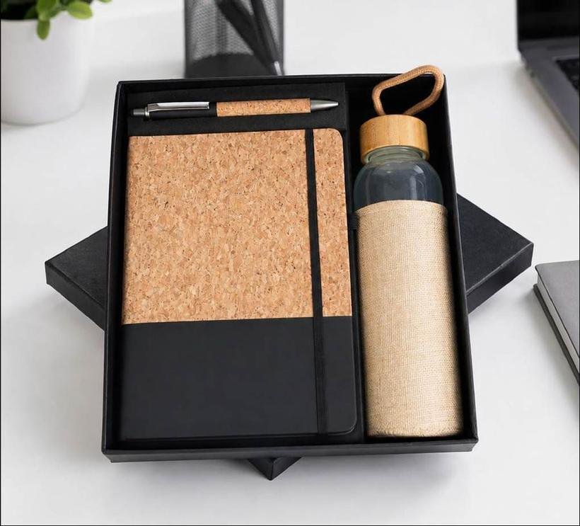 3-in-1 Cork Notebook & Glass Bottle Set