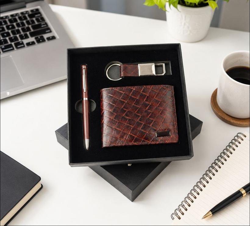 3-in-1 Woven Wallet, Keychain & Pen Set