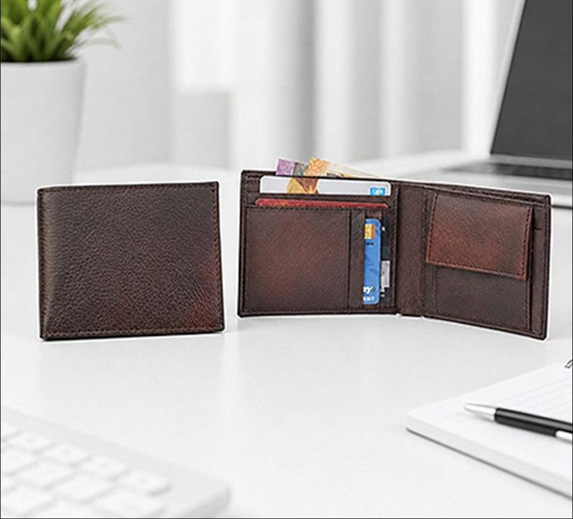 Brown Leather Wallet with Coin Pocket