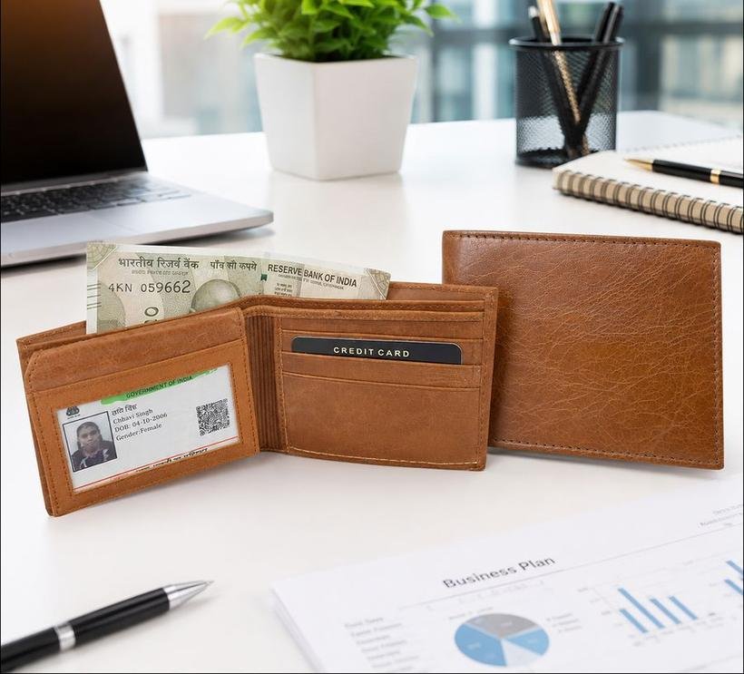 Tan Leather Wallet with ID Window