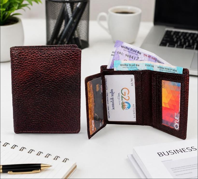Tri-Fold Vertical Leather Wallet