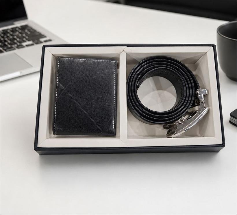 Wallet & Belt Gift Set, Black