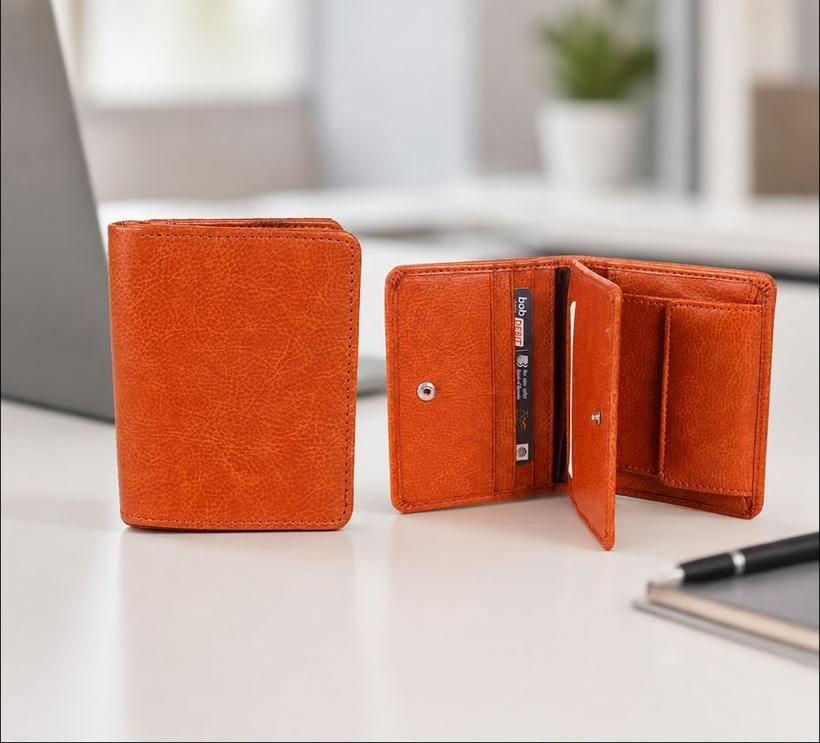 Tan Vertical Wallet with Coin Pocket
