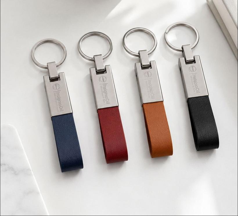 Leather Loop Metal Keychain