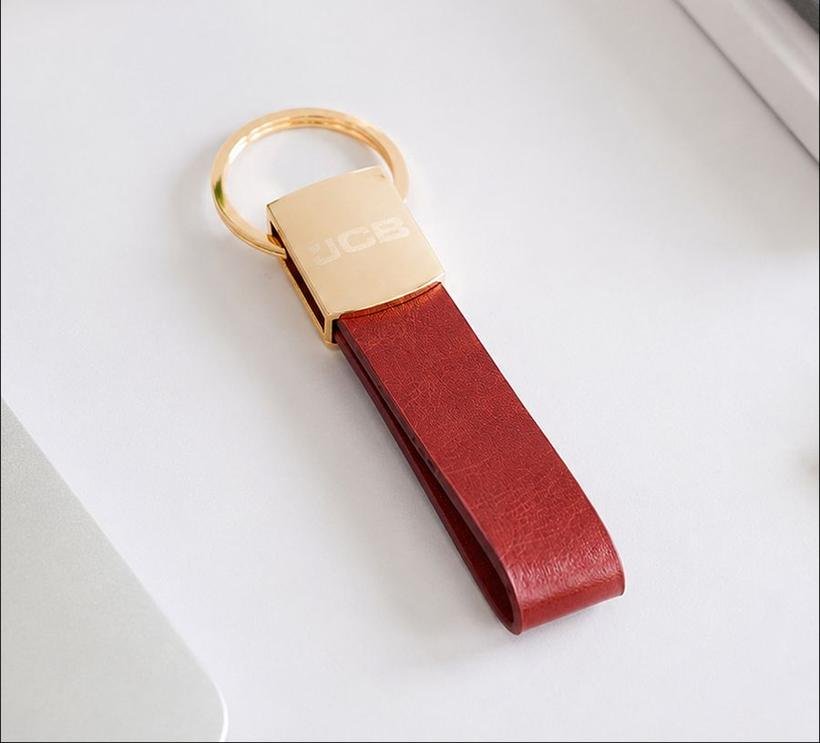 Gold Plate Leather Strap Keychain
