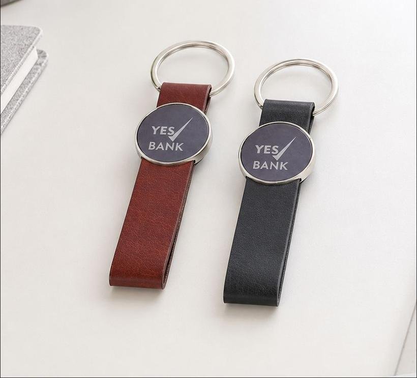 Round Badge Leather Keychain