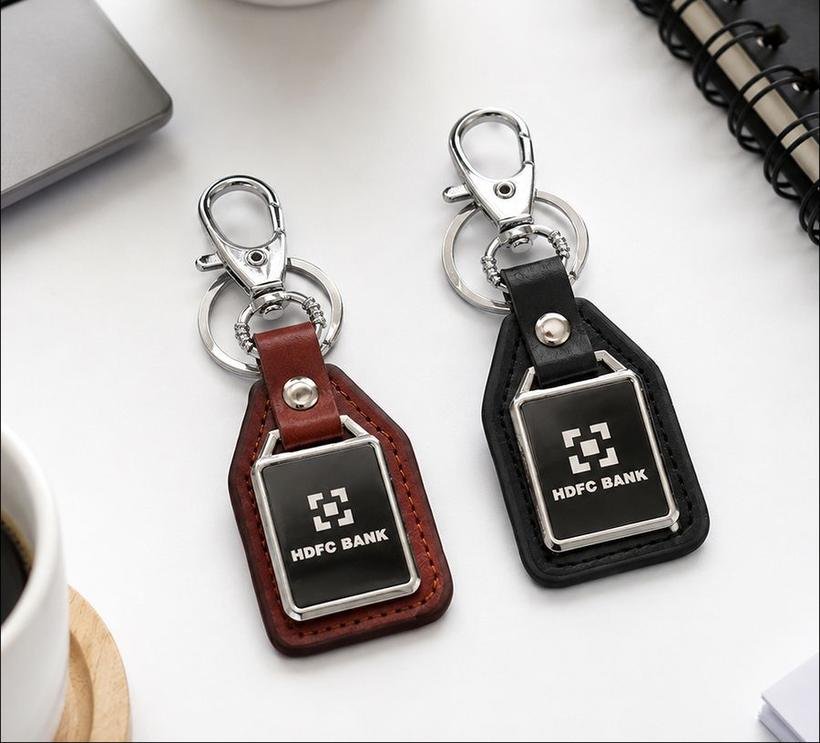 Stitched Leather Keychain with Lobster Clasp