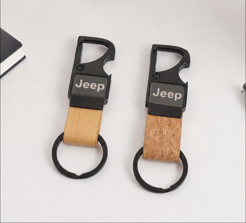 Black Bottle-Opener Keychain, Bamboo & Cork