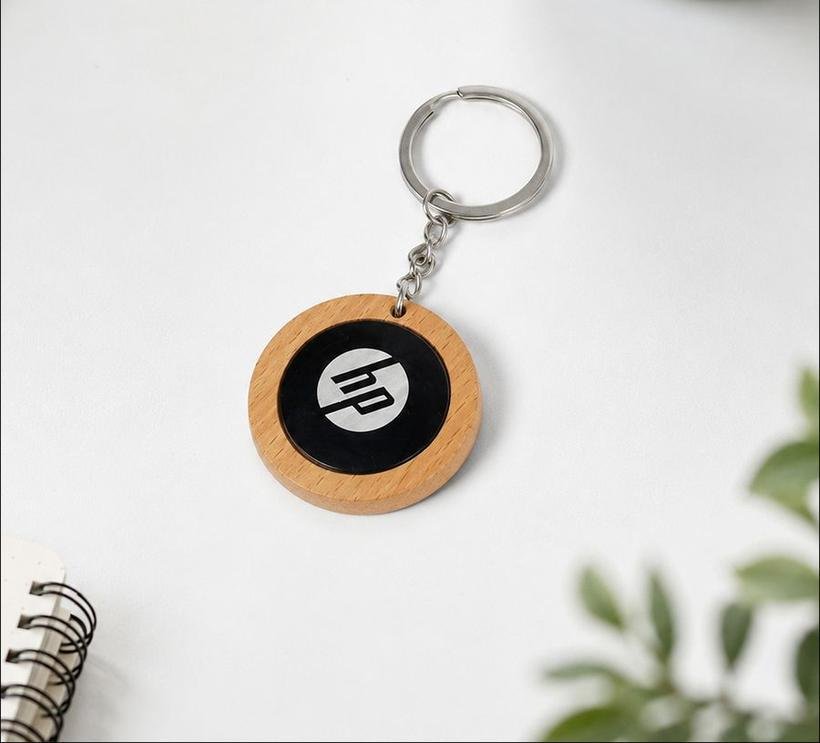 Wooden Ring Round Keychain