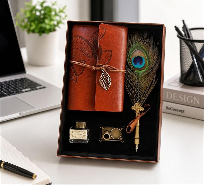 Peacock Feather Quill & Journal Gift Set