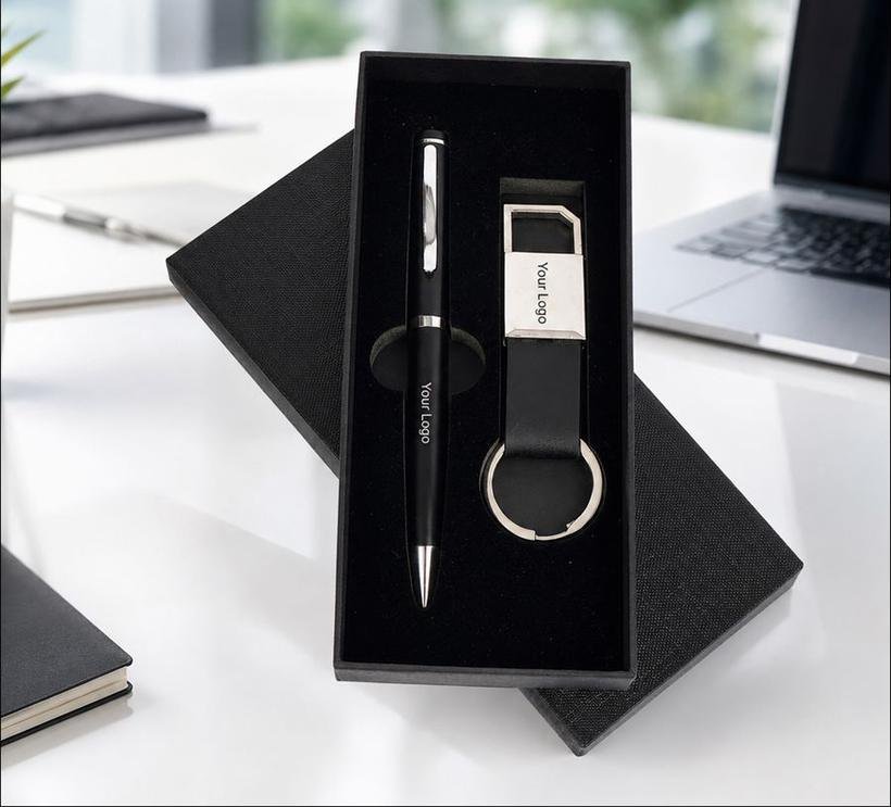 Leather Loop Keychain & Pen Gift Set