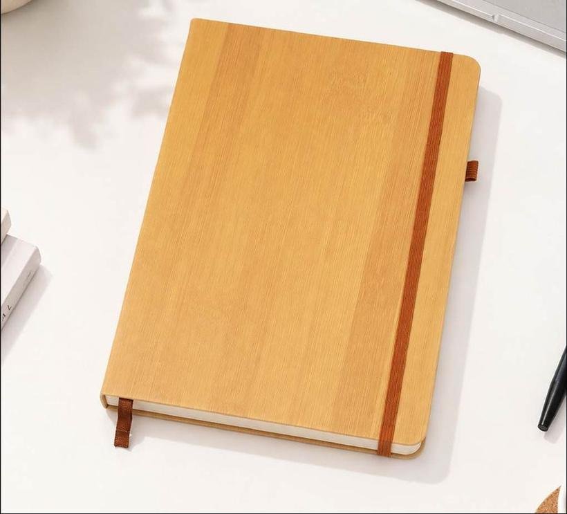 Wood-Finish Elastic Notebook