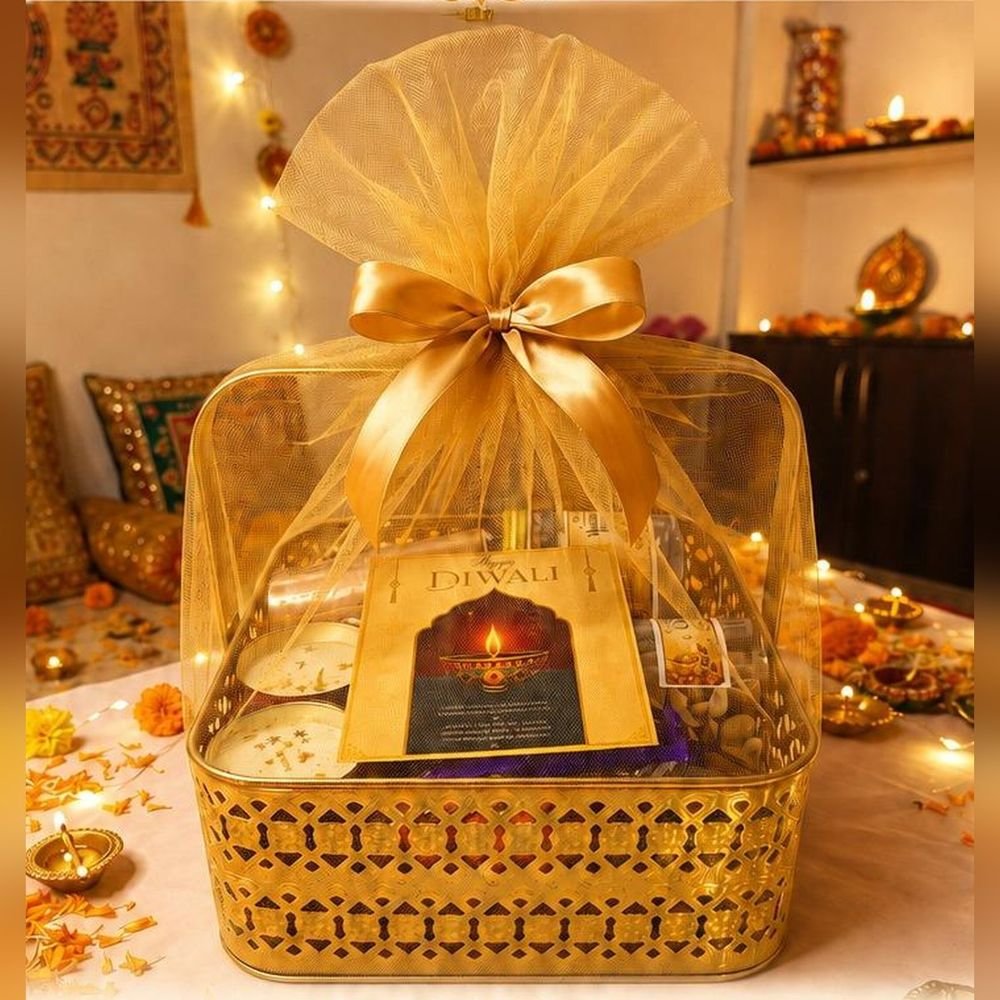 Golden Basket Photo-Clock Hamper